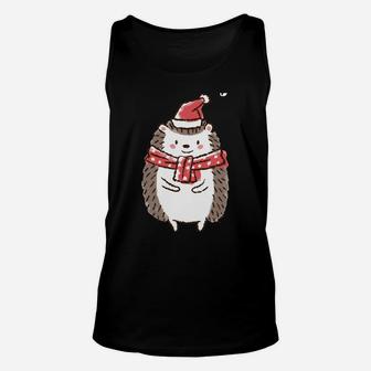 Hedgehog Spiked Animal Merry Christmas Santa Hat Xmas Unisex Tank Top | Crazezy