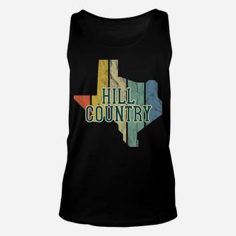 Hill Country Tx State Retro Map Distressed Vintage Graphic Unisex Tank Top | Crazezy