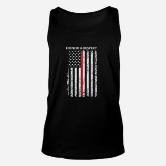 Honor Respect Us Flag Red Line Firefighter Unisex Tank Top | Crazezy