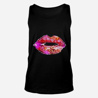 Hot Pink Lips Kiss Neon Unisex Tank Top | Crazezy