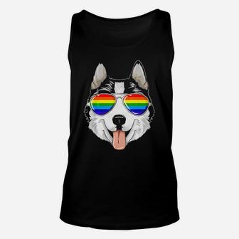Husky Gay Pride Flag Lgbt Rainbow Sunglasses Husky Unisex Tank Top - Monsterry