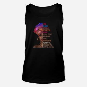 I Am Black Women Beautiful Magic Intelligent Resilient Love Innovative Unisex Tank Top - Thegiftio