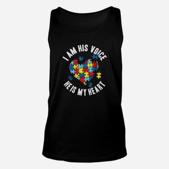 I Am His Voice He Is My Heart Cute Autism Awareness Unisex Tank Top - Monsterry