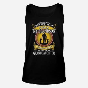 I Asked God To Make Me A Better Man He Sent Me My Grandson Unisex Tank Top - Monsterry AU