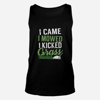I Came I Mowed I Kicked Grass Funny Landscaper Unisex Tank Top | Crazezy CA