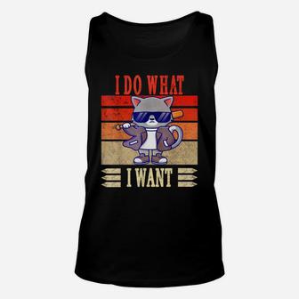 I Do What I Want Cat Shirt Funny Graphic Cat Lovers Vintage Unisex Tank Top | Crazezy AU