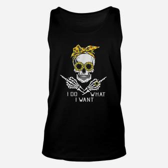 I Do What I Want Funny Skull Sunflower Gift Unisex Tank Top - Thegiftio