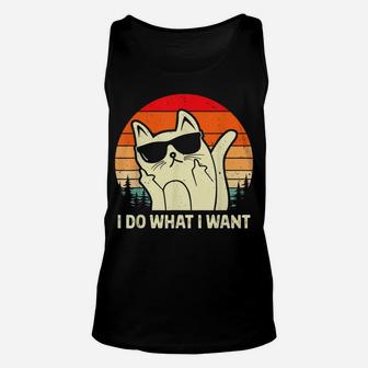 I Do What I Want Sunglasses Vintage Funny Cat Lovers Tee Unisex Tank Top | Crazezy