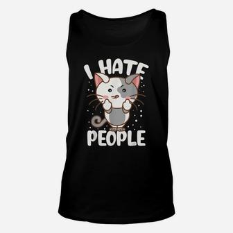 I Hate People Middle Finger Funny Cat Lovers Unisex Tank Top | Crazezy