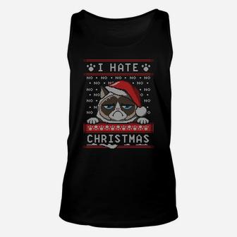 I Hate Xmas Funny Angry Cat Ugly Christmas Sweater Gift Sweatshirt Unisex Tank Top | Crazezy
