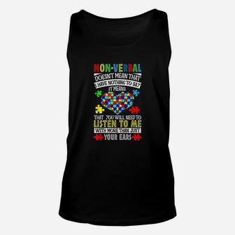 I Have Nonverbal Autism Valentines Day Puzzle Piece Gift Unisex Tank Top | Crazezy