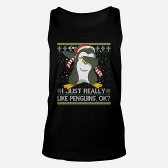I Just Really Like Penguins Ok Ugly Christmas Cute Sweatshirt Unisex Tank Top | Crazezy CA
