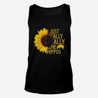 I Just Really Love Hippos Gift Women Men Herd Sunflower Unisex Tank Top | Crazezy UK