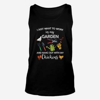 I Just Want To Work In My Garden And Hang Out With My Chickens Cavas Unisex Tank Top - Monsterry CA