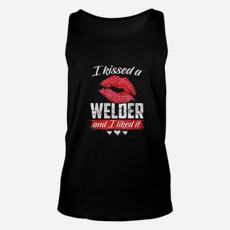 I Kissed A Welder And I Liked It Wife Couple Funny Gift Unisex Tank Top | Crazezy