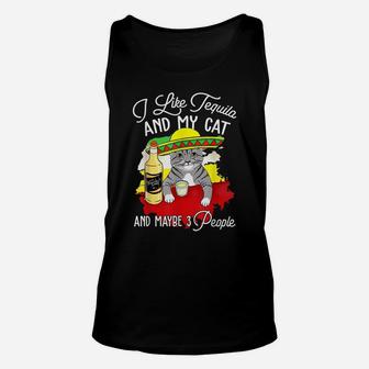 I Like Tequila And My Cat Funny Drinking Animal Lovers Tees Unisex Tank Top | Crazezy