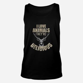 I Love Animals They Are Delicious Funny Hunting Unisex Tank Top | Crazezy AU