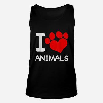 I Love Animals With Heart Paw Print For Pet Lovers Unisex Tank Top | Crazezy DE
