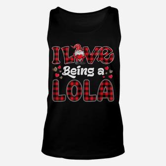 I Love Being Lola Red Plaid Hearts Gnome Valentine's Day Unisex Tank Top | Crazezy