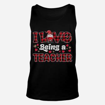 I Love Being Teacher Red Plaid Hearts Gnome Valentine's Day Unisex Tank Top | Crazezy UK