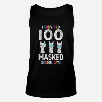 I Survived 100 Masked School Days Lama 100 Days Of School Unisex Tank Top | Crazezy