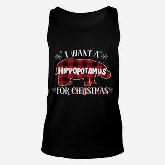 I Want A Hippopotamus For Christmas Cute Hippo Red Plaid Unisex Tank Top | Crazezy