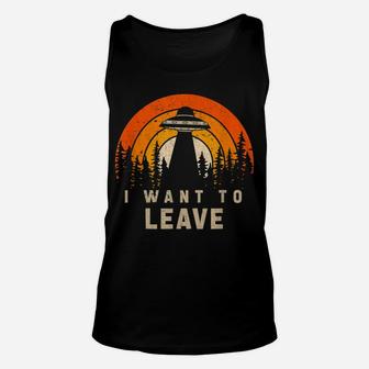 I Want To Leave Funny Ufo Abduction Retro Sunset Alien Unisex Tank Top | Crazezy