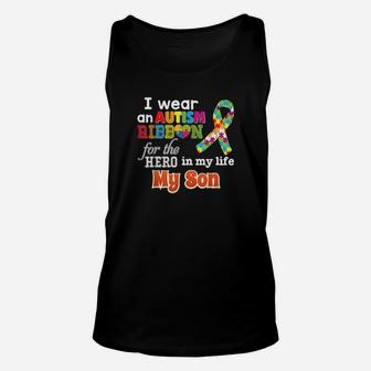 I Wear An Autism Ribbon For My Hero Son Rainbow Puzzle Unisex Tank Top - Monsterry