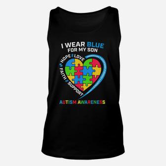I Wear Blue For My Son Autism Awareness Unisex Tank Top | Crazezy