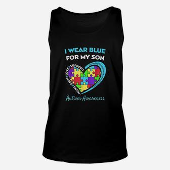 I Wear Blue For My Son Awareness Mom Dad Heart Puzzle Unisex Tank Top | Crazezy DE