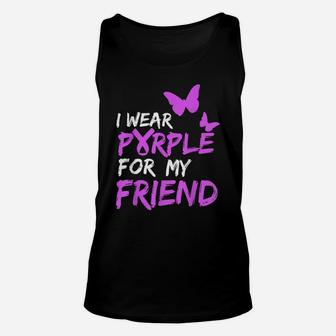 I Wear Purple For My Friend Butterfly & Ribbon Awareness Unisex Tank Top | Crazezy