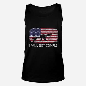 I Will Not Comply Fun American Flag Unisex Tank Top | Crazezy