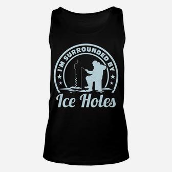 Ice Fishing Surrounded By Ice Holes Catching Fish In Winter Unisex Tank Top | Crazezy