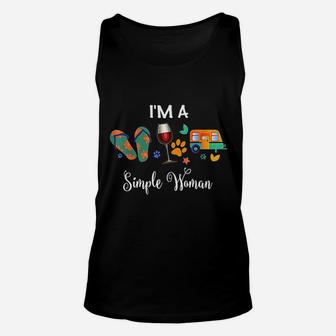 Im A Simple Woman Loves Wine Flip Flop Dogs Camping Unisex Tank Top | Crazezy