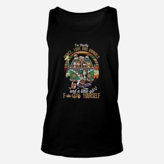 Im Mostly Peace Love And Animals And A Little Go Fck Yourself Hippie Vintage Retro Unisex Tank Top | Crazezy