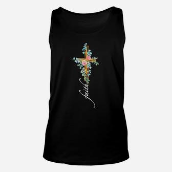 Inspirational Religious Gifts Rose Flower Cross Faith Shirt Unisex Tank Top | Crazezy