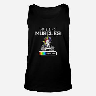 Installing Muscles Unicorn Loading Funny Lifting Unisex Tank Top | Crazezy CA