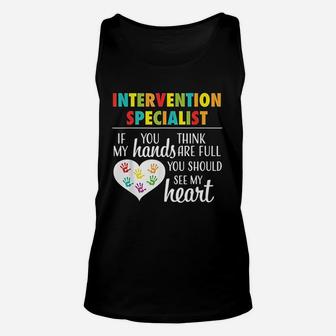 Intervention Specialist Cute Heart Teacher Gift Unisex Tank Top | Crazezy DE