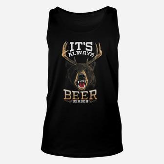 It's Always Beer Season Bear Deer Beer Funny Hunter Hunting Unisex Tank Top | Crazezy UK