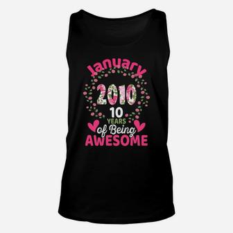 January 2010 Birthday Shirt Birthday 10 Years Gift Floral Unisex Tank Top | Crazezy