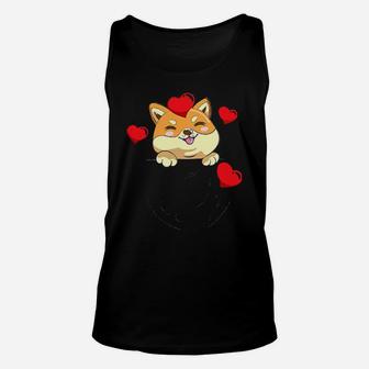 Japanese Dog Shiba Inu Pocket And Heart Valentines Day Gift Unisex Tank Top - Monsterry CA