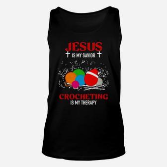 Jesus Is My Savior Crocheting Is My Therapy Unisex Tank Top - Monsterry
