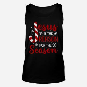 Jesus Is The Reason For The Season Christian Candy Cane Xmas Unisex Tank Top | Crazezy