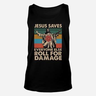 Jesus Saves Everyone Else Roll For Damage Vintage Retro Unisex Tank Top - Monsterry DE