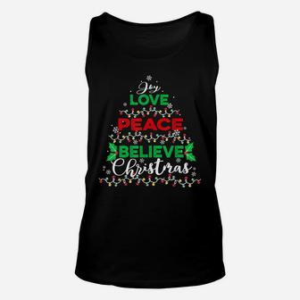 Joy Love Peace Believe Christmas Tree Xmas Lights Decor Unisex Tank Top | Crazezy CA