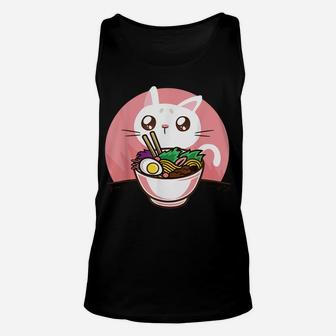Kawaii Anime Cat Japanese Ramen Noodles Shirt Gift For Women Unisex Tank Top | Crazezy