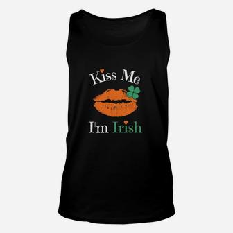 Kiss Me I'm Irish Cute Cloverlips Saint Patricks Day Unisex Tank Top - Monsterry DE
