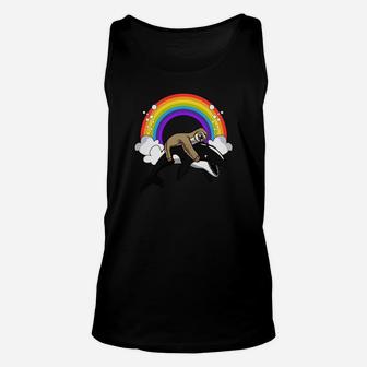 Lazy Sloth Riding Orca Killer Whale Rainbow Funny Hoodie Unisex Tank Top - Thegiftio