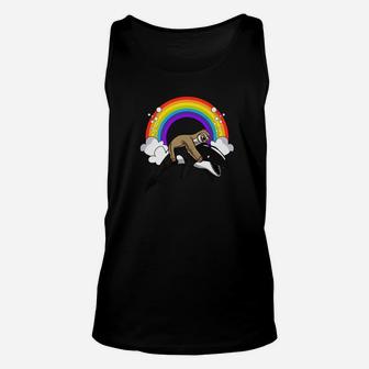 Lazy Sloth Riding Orca Killer Whale Rainbow Funny Unisex Tank Top - Thegiftio