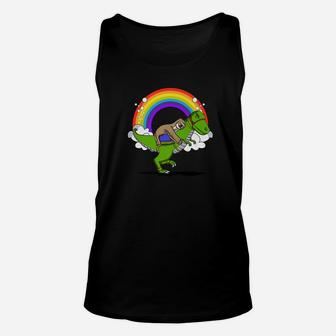 Lazy Sloth Riding Trex Dinosaur Funny Rainbow Unisex Tank Top - Thegiftio UK